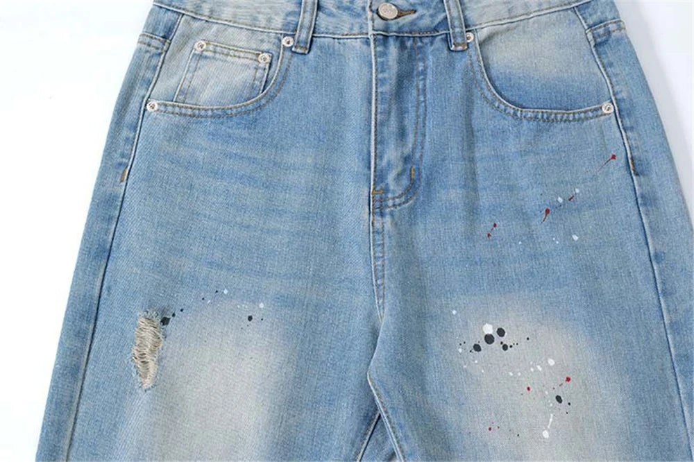 Men's Blue Flared Jeans Fashion Designer Ripped Vintage Denim Pants 2024 New Fashion Casual Jeans Trousers Street King Limited