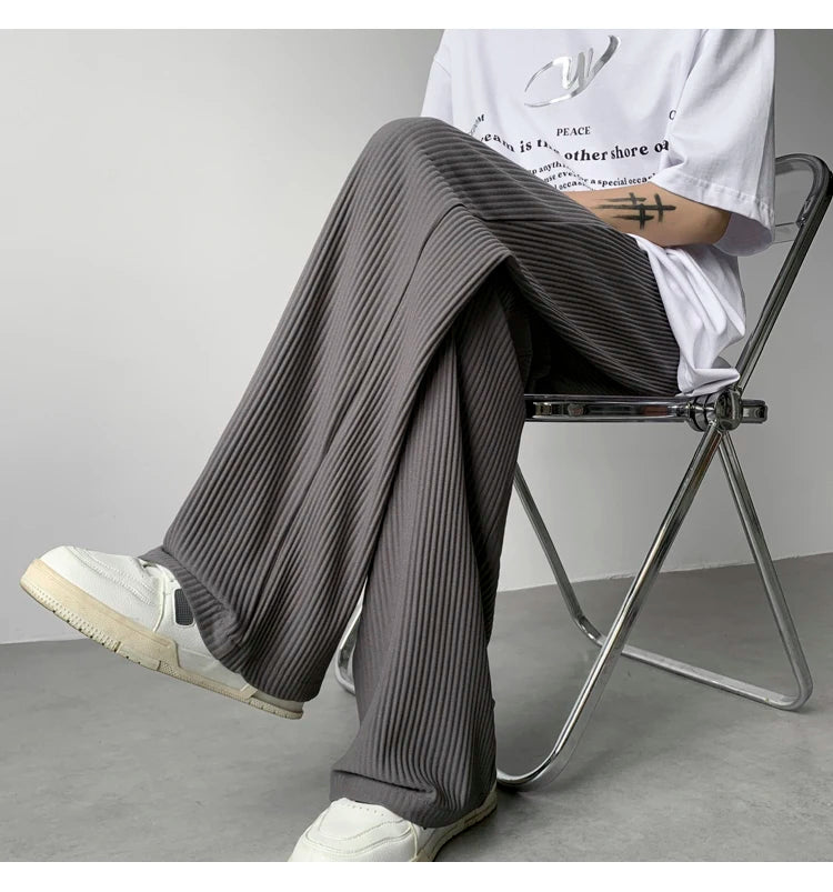 summer pleated pants men fashion oversized ice silk pants men japanese streetwear hip hop loose straight pants mens trousers unique default style 1250