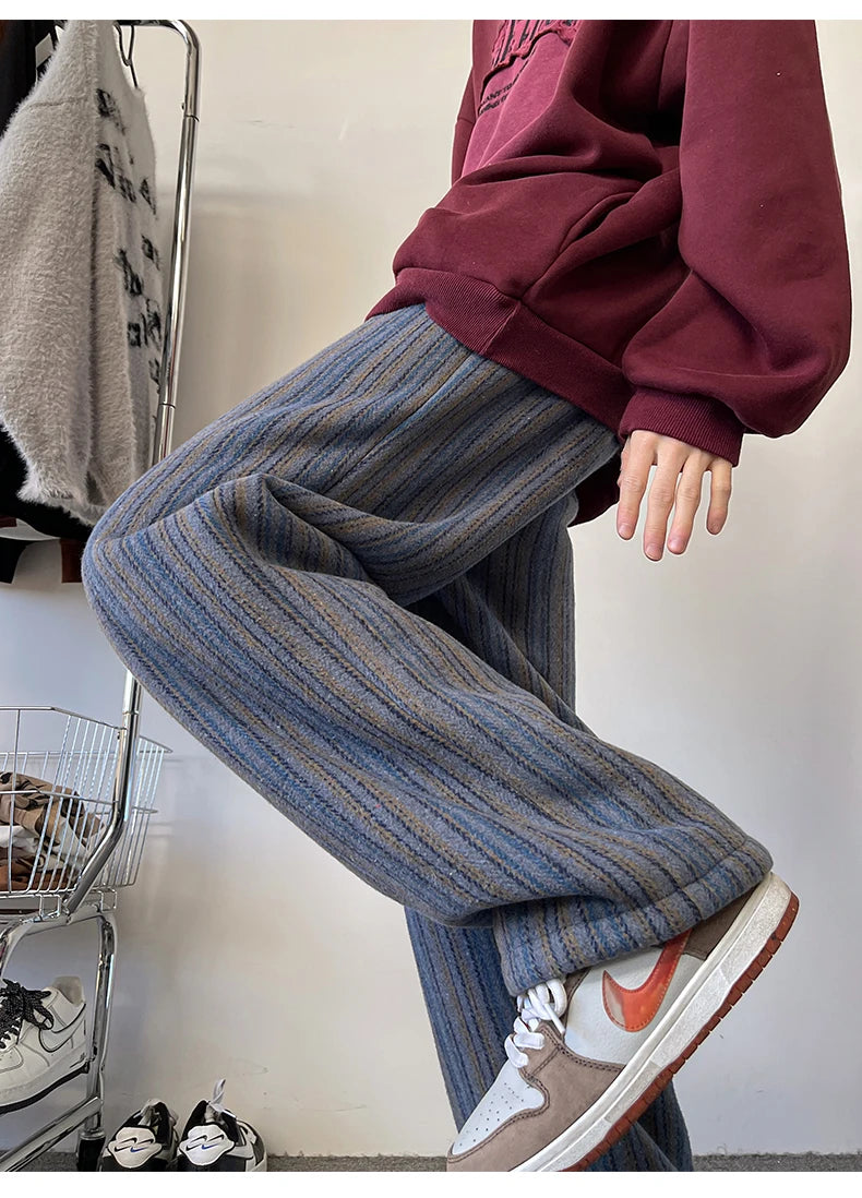 high quality stripe plaid mens trousers baggy straight fashion classic padded autumn winter casual pants male plus size m 8xl unique default style 1165