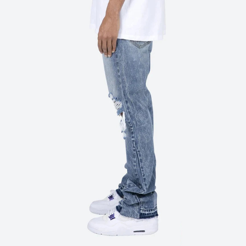 Contrast Color Hole Washed Blue Jeans for Men Streetwear Loose Ripped Flare Pants Frayed Retro Casual Oversized Denim Trousers Street King Limited