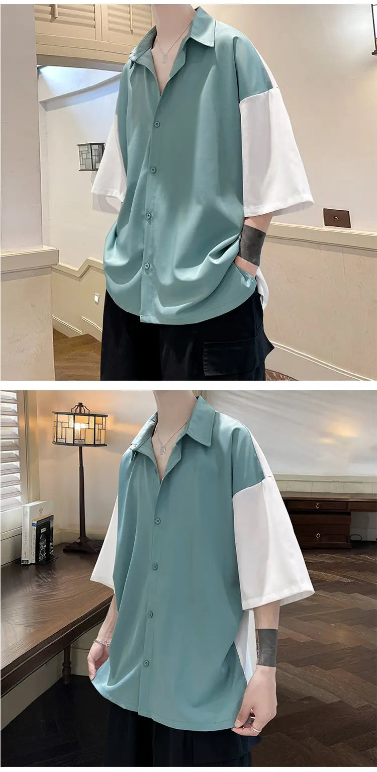 Summer Short Sleeve Shirt Men Fashion Oversized Ice Silk Shirt Men Streetwear Loose Dress Shirts Mens Hawaiian Shirt M-3XL Street King Limited
