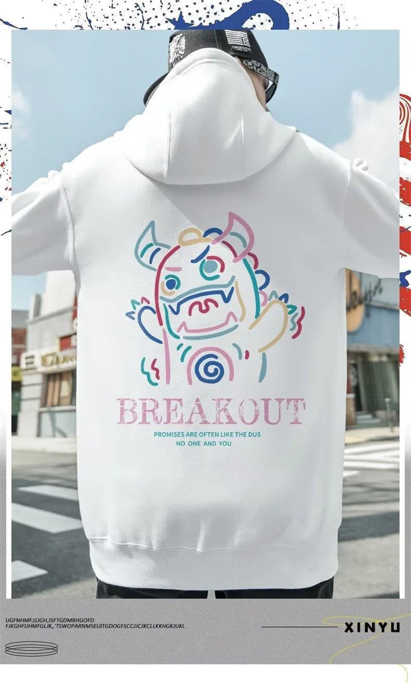 Breakout Cattle Harajuku Prints Mens Pullover Hoodies Casual Loose Sweatshirts Male Fashion Autumn y2k Hoodie Hip Hop Tops Street King Limited