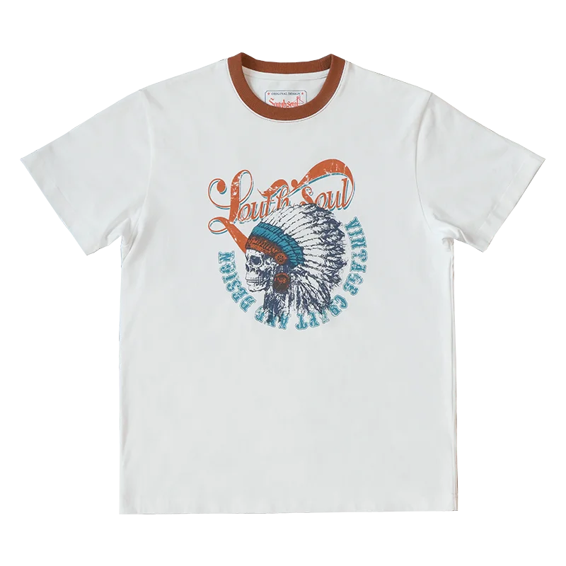 American vintage heavyweight cotton 280g contrasting thread print T-shirt for men with small neckline anti-shrinking Street King Limited