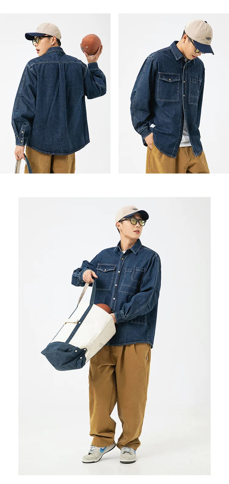 Vintage Men's Spring And Autumn New Washed Distressed Denim Shirt Jacket Loose Casual Long-Sleeved Coat Jacket Street King Limited