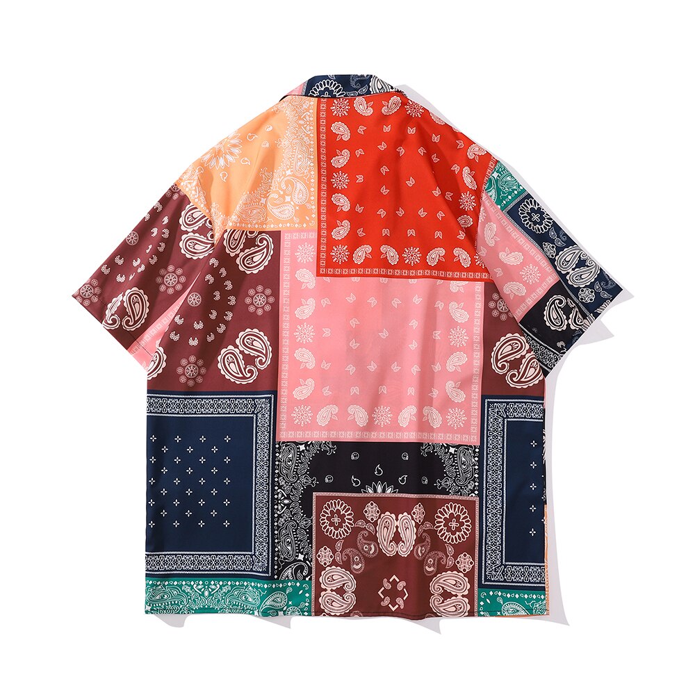 "Paisley Patch" Unisex Men Women Streetwear Button Up Shirt - Street King Apparel