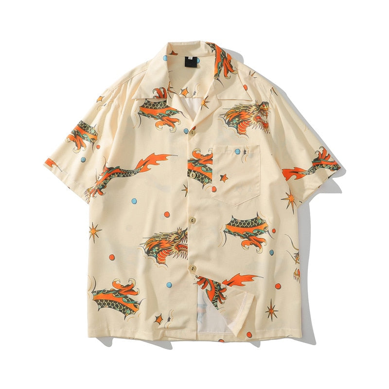 "Red Dragon" Unisex Men Women Streetwear Graphic Button Shirt - Street King Apparel
