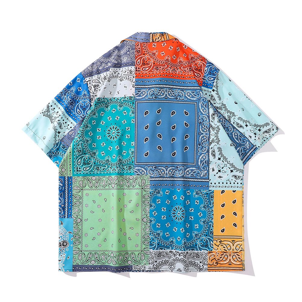 'Patchwork" Unisex Men Women Streetwear Button Up Shirt - Street King Apparel
