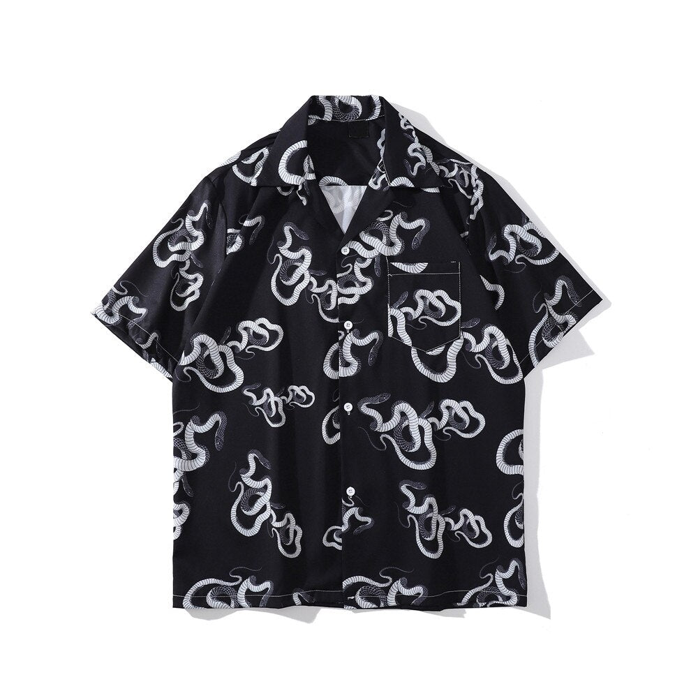 "Red Snake" Unisex Men Women Streetwear Graphic Button Shirt - Street King Apparel