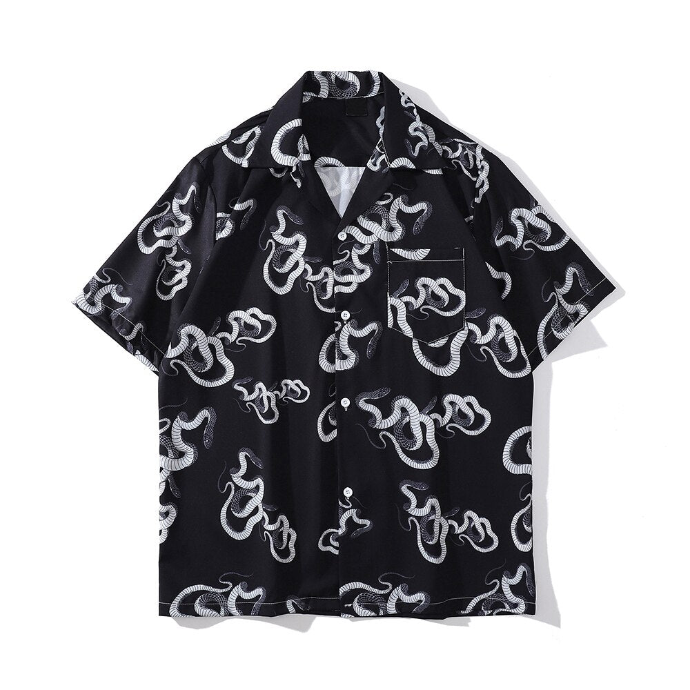"Red Snake" Unisex Men Women Streetwear Graphic Button Shirt - Street King Apparel