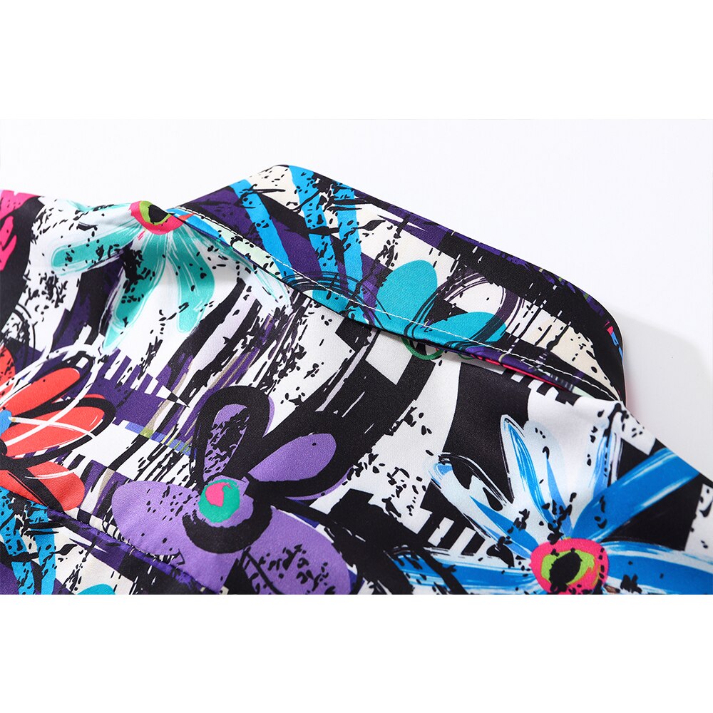 "Floral Graf" Unisex Men Women Streetwear Button Up Shirt - Street King Apparel