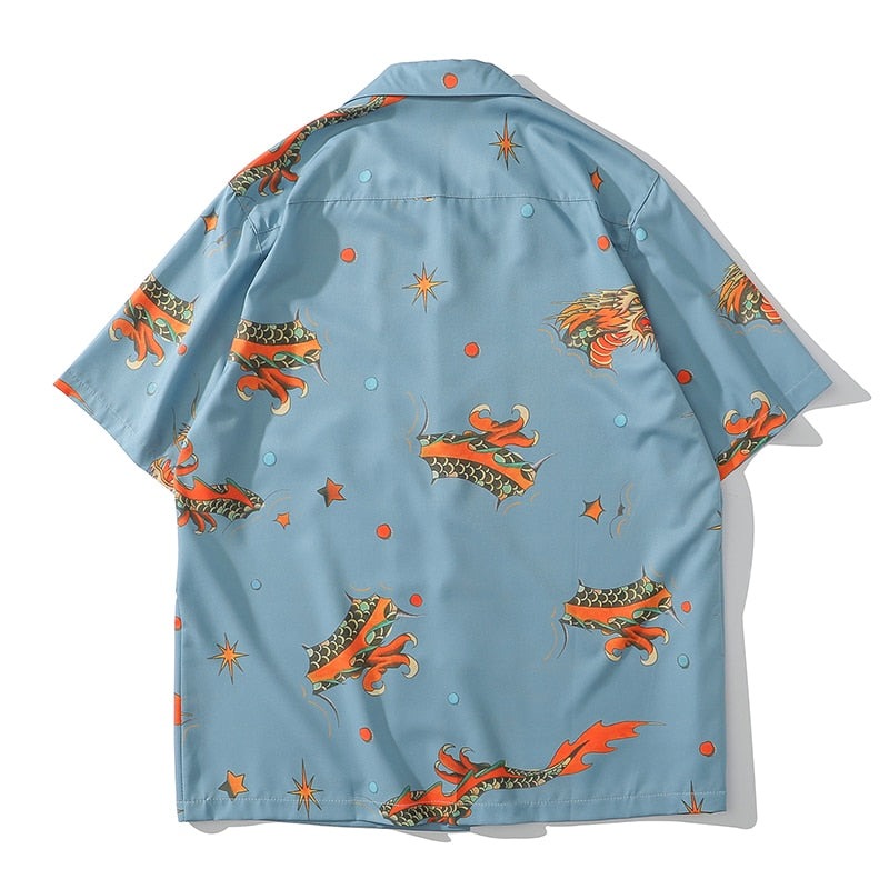 "Red Dragon" Unisex Men Women Streetwear Graphic Button Shirt - Street King Apparel
