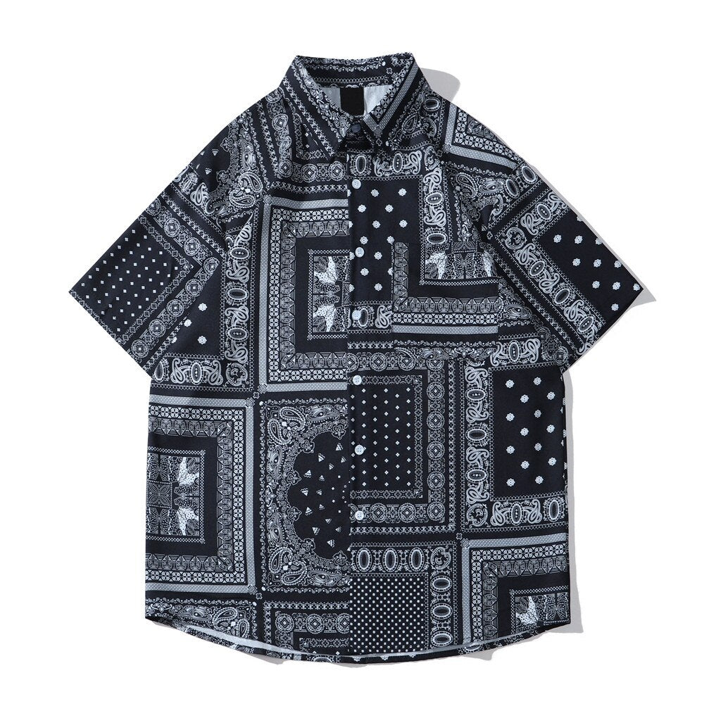 "Dark Bandanna" Unisex Streetwear Men Women Button Shirt - Street King Apparel