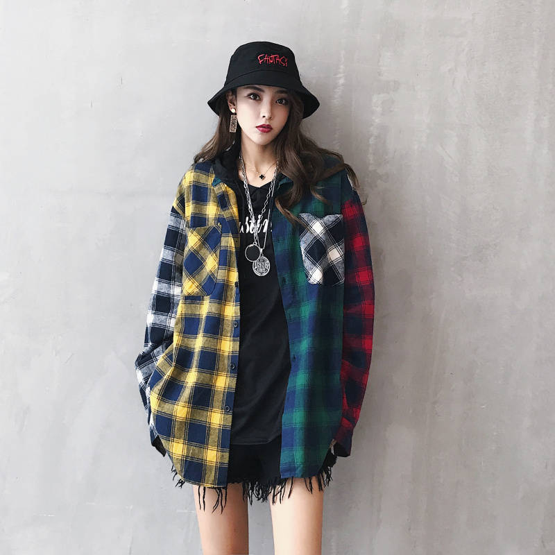 "Plaid Cuts" Unisex Men Women Streetwear Graphic Button Up Shirt - Street King Apparel