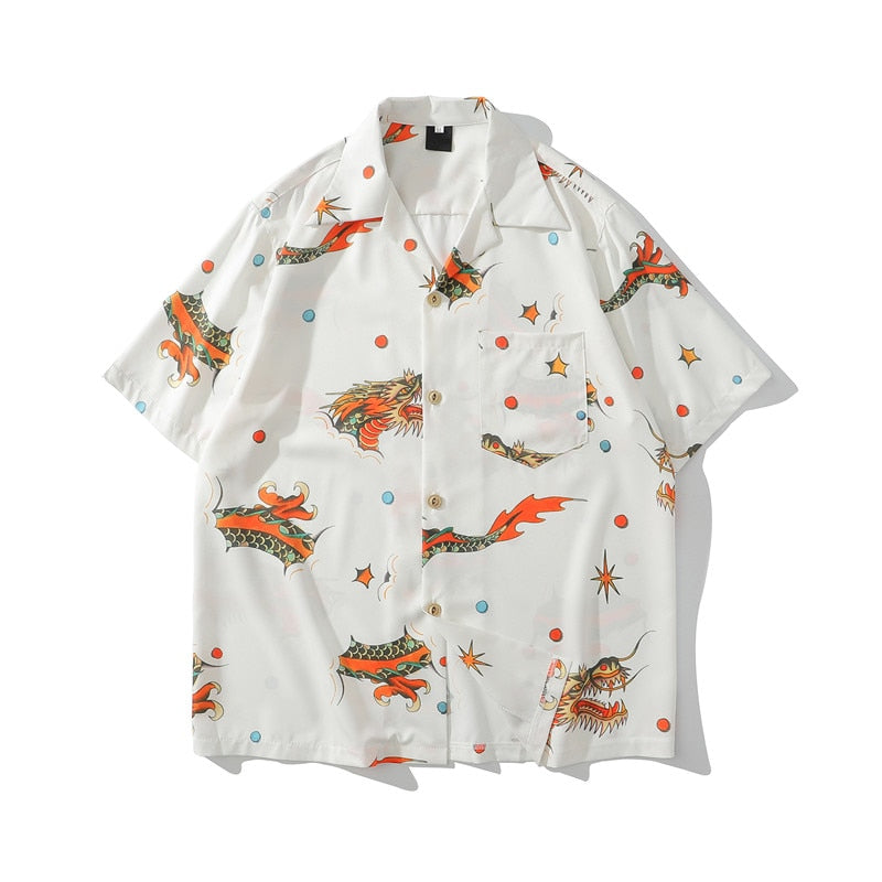 "Red Dragon" Unisex Men Women Streetwear Graphic Button Shirt - Street King Apparel