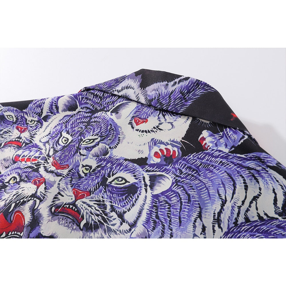 "Purple Dragon" Unisex Men Women Streetwear Graphic Button Shirt - Street King Apparel