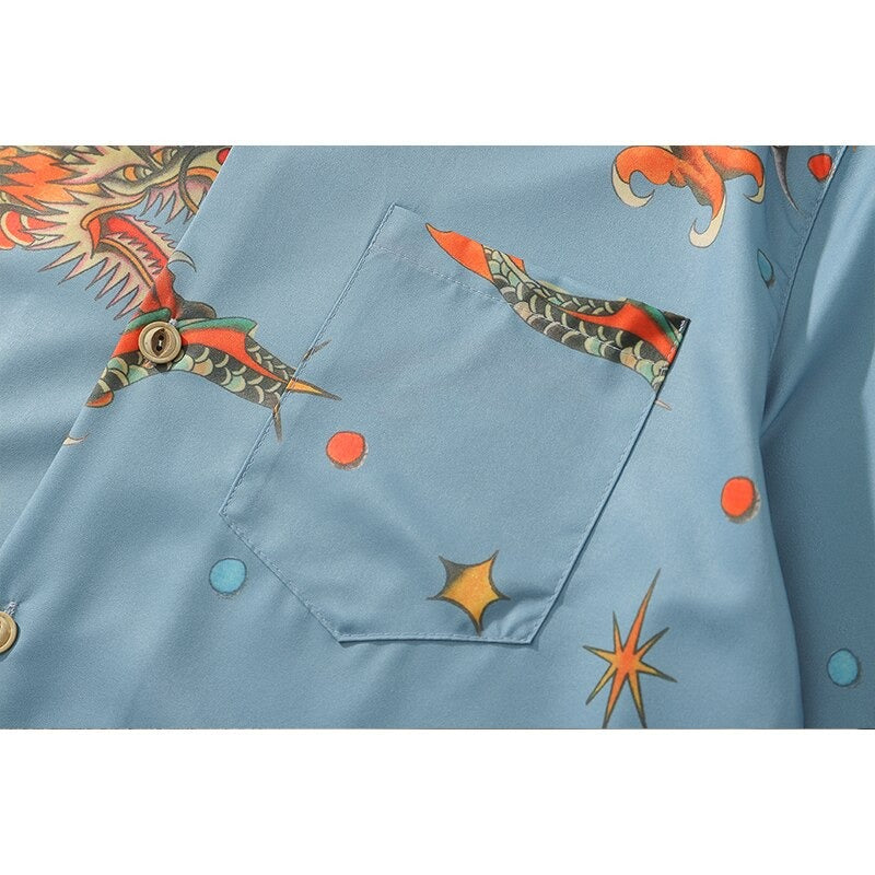 "Red Dragon" Unisex Men Women Streetwear Graphic Button Shirt - Street King Apparel