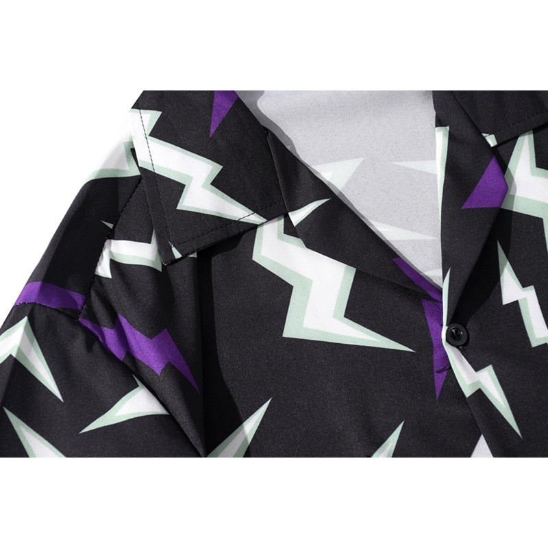 "Lighting Print" Unisex Men Women Streetwear Graphic Button Shirt - Street King Apparel