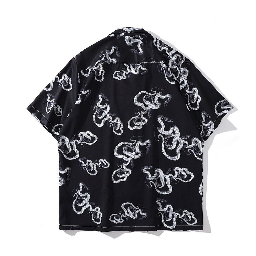 "Red Snake" Unisex Men Women Streetwear Graphic Button Shirt - Street King Apparel