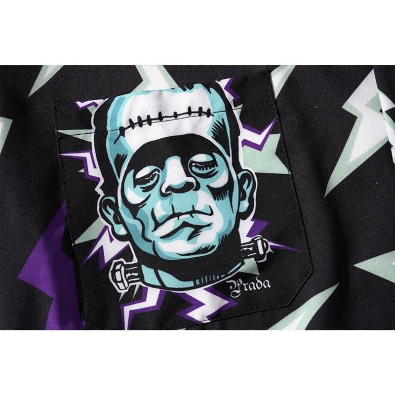 "Lighting Print" Unisex Men Women Streetwear Graphic Button Shirt - Street King Apparel