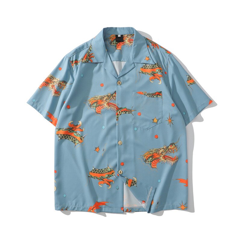 "Red Dragon" Unisex Men Women Streetwear Graphic Button Shirt - Street King Apparel
