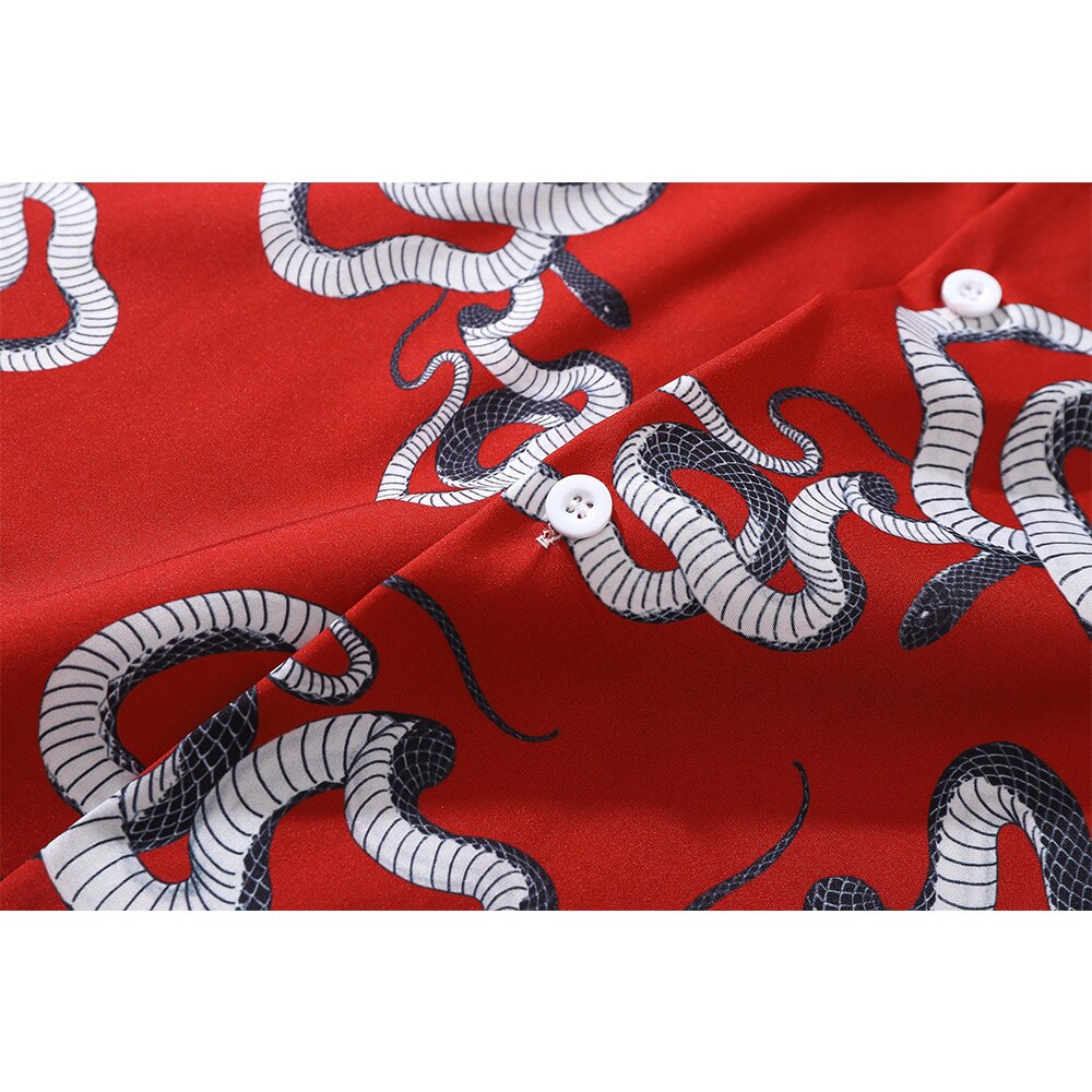 "Red Snake" Unisex Men Women Streetwear Graphic Button Shirt - Street King Apparel