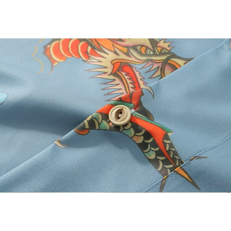 "Red Dragon" Unisex Men Women Streetwear Graphic Button Shirt - Street King Apparel