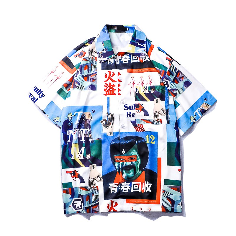 "Retro Blue" Unisex Men Women Streetwear Graphic Button Shirt - Street King Apparel