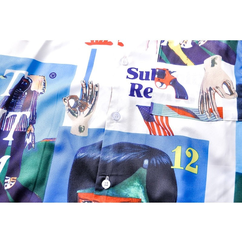 "Retro Blue" Unisex Men Women Streetwear Graphic Button Shirt - Street King Apparel