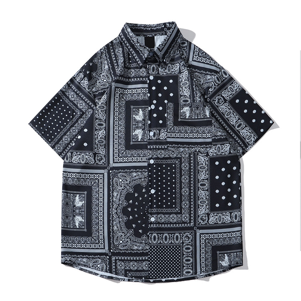 "Dark Bandanna" Unisex Streetwear Men Women Button Shirt - Street King Apparel