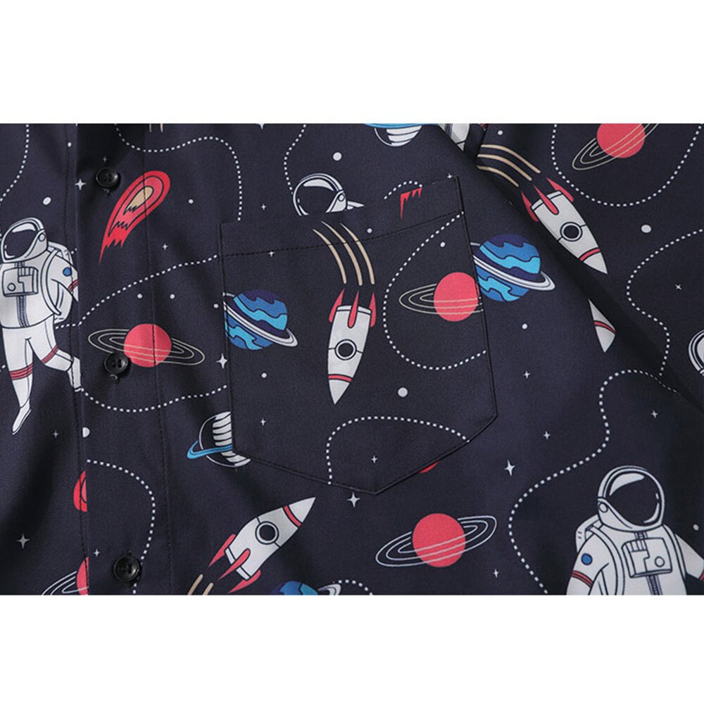 "Astro" Unisex Men Women Graphic Streetwear Button Up Shirt Daulet Apparel