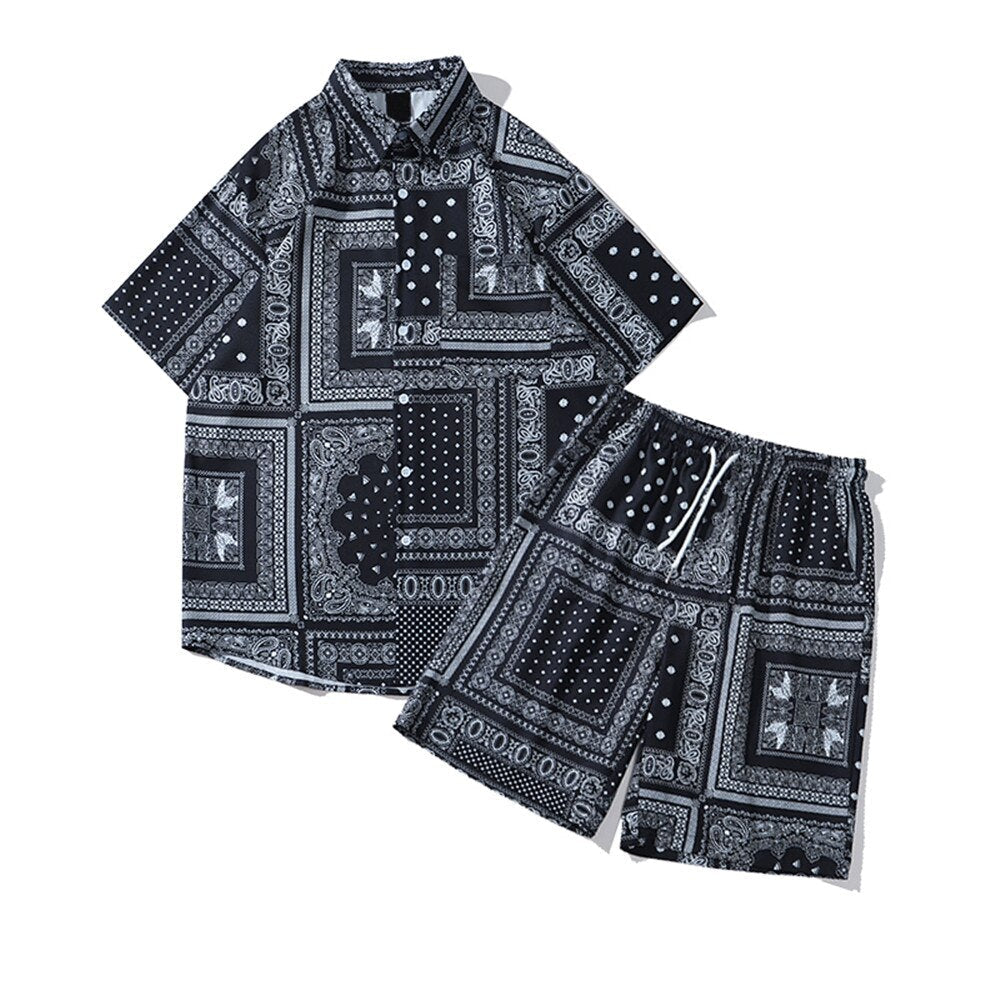 "Dark Bandanna" Unisex Streetwear Men Women Button Shirt - Street King Apparel