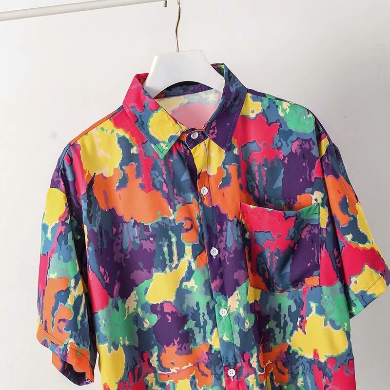 "Abstract" Unisex Men Women Streetwear Graphic Button Up Shirt Daulet Apparel