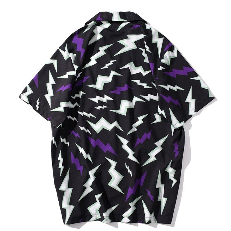 "Lighting Print" Unisex Men Women Streetwear Graphic Button Shirt - Street King Apparel
