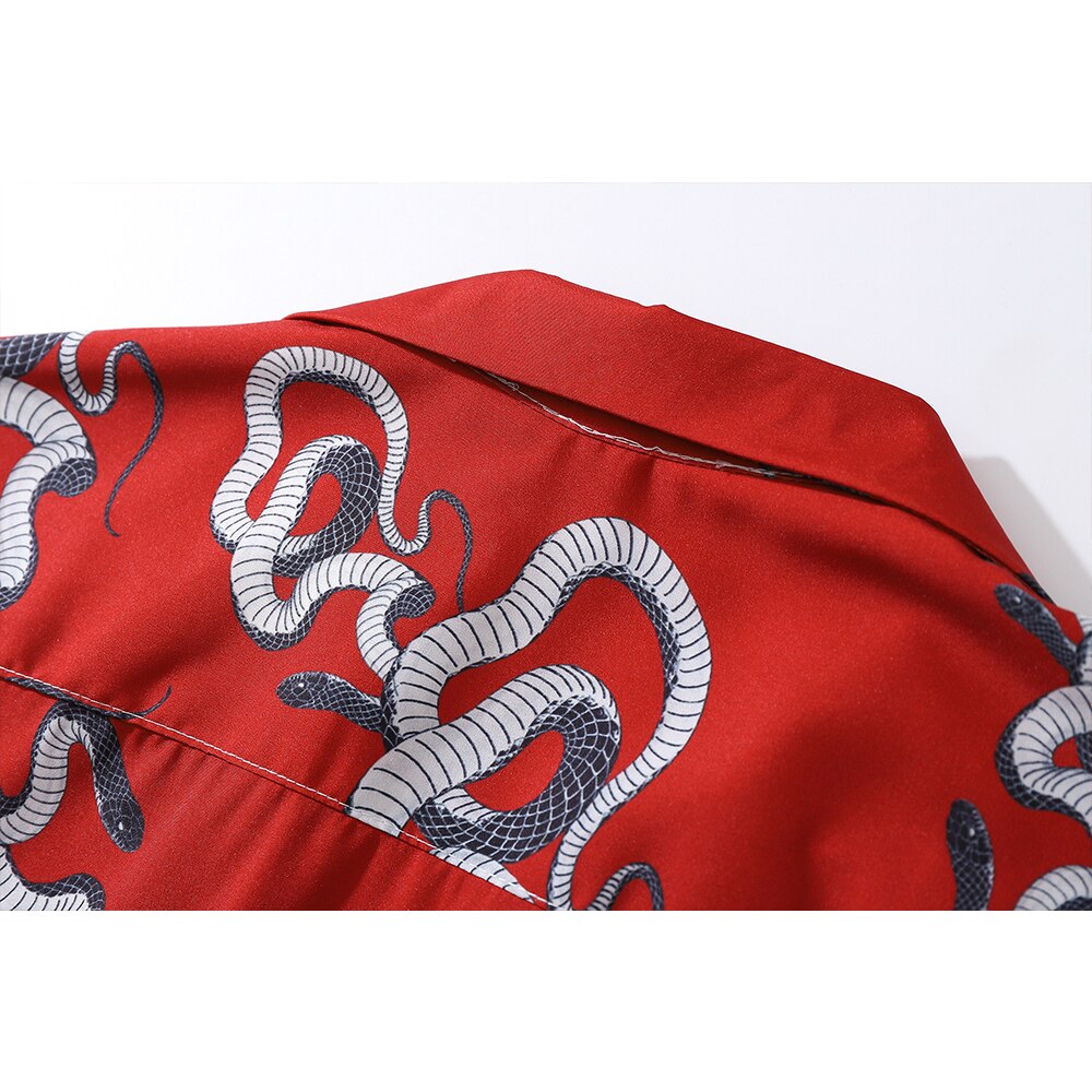 "Red Snake" Unisex Men Women Streetwear Graphic Button Shirt - Street King Apparel