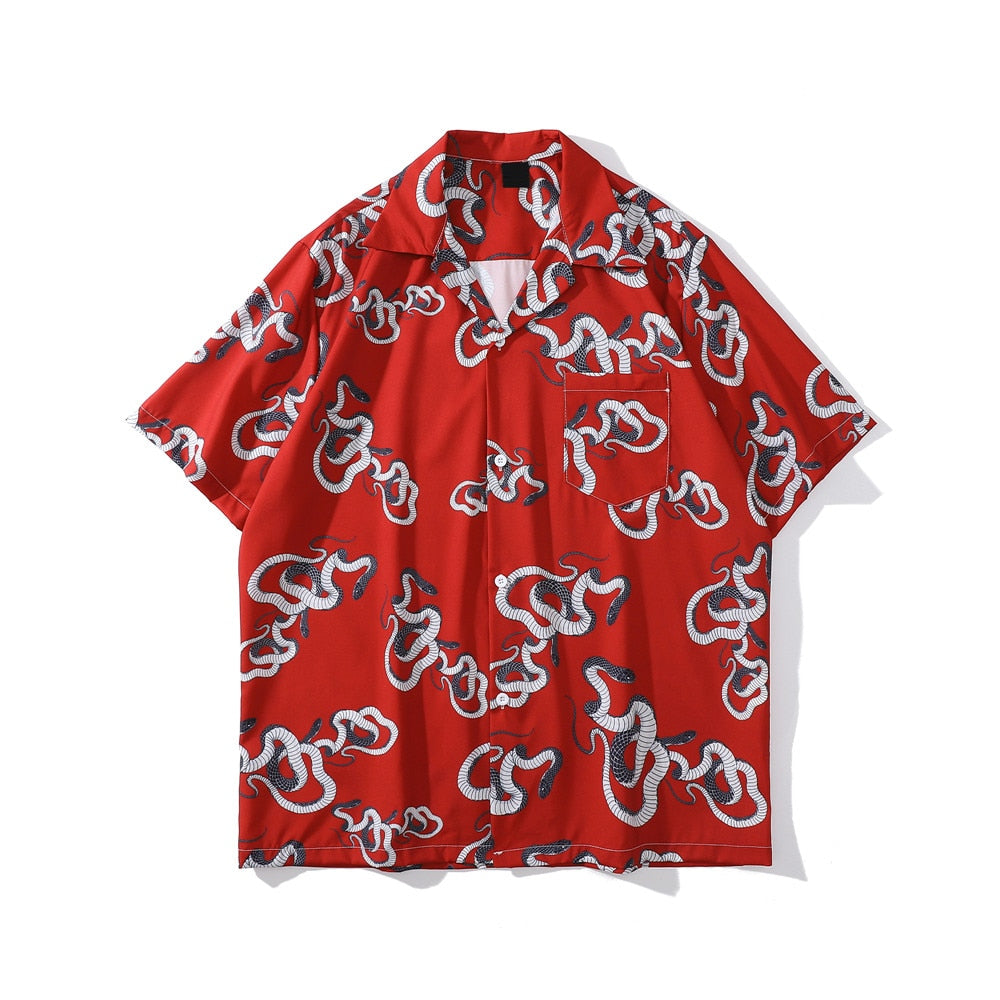 "Red Snake" Unisex Men Women Streetwear Graphic Button Shirt - Street King Apparel