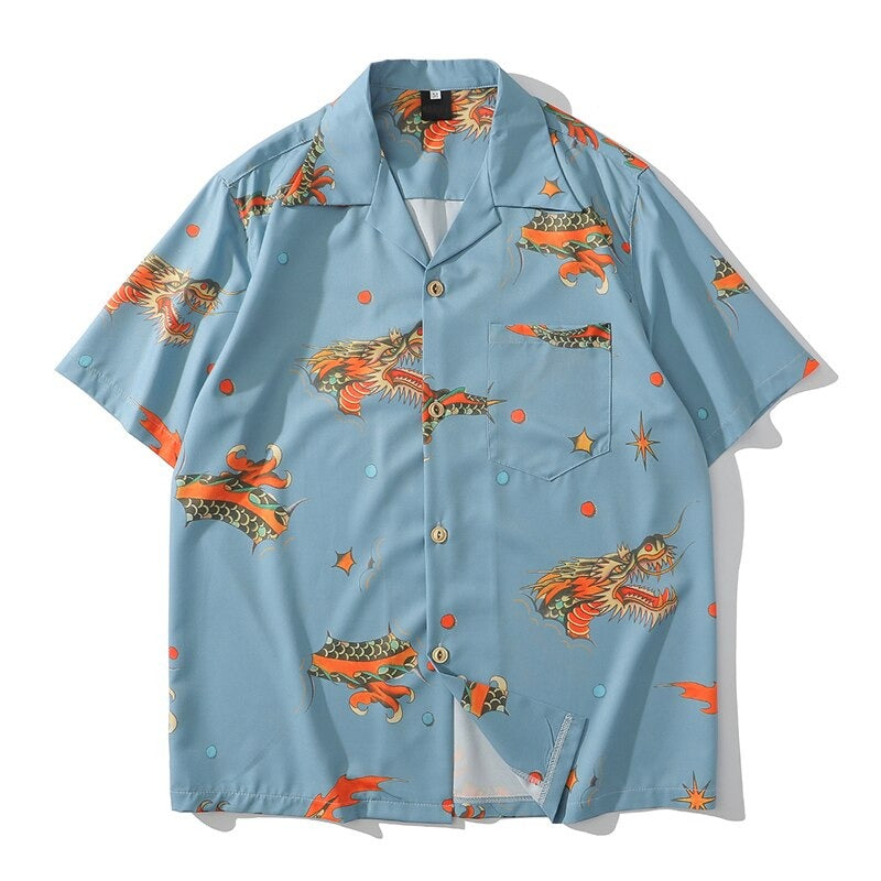 "Red Dragon" Unisex Men Women Streetwear Graphic Button Shirt - Street King Apparel