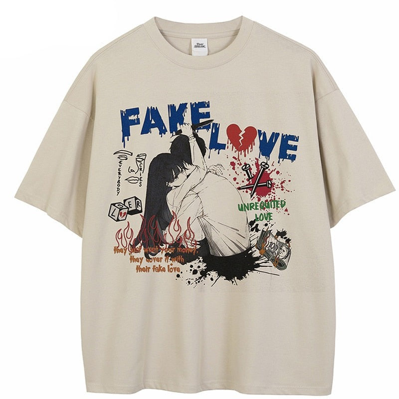 "Fake Love" Unisex Men Women Streetwear Graphic T-Shirt - Street King Apparel