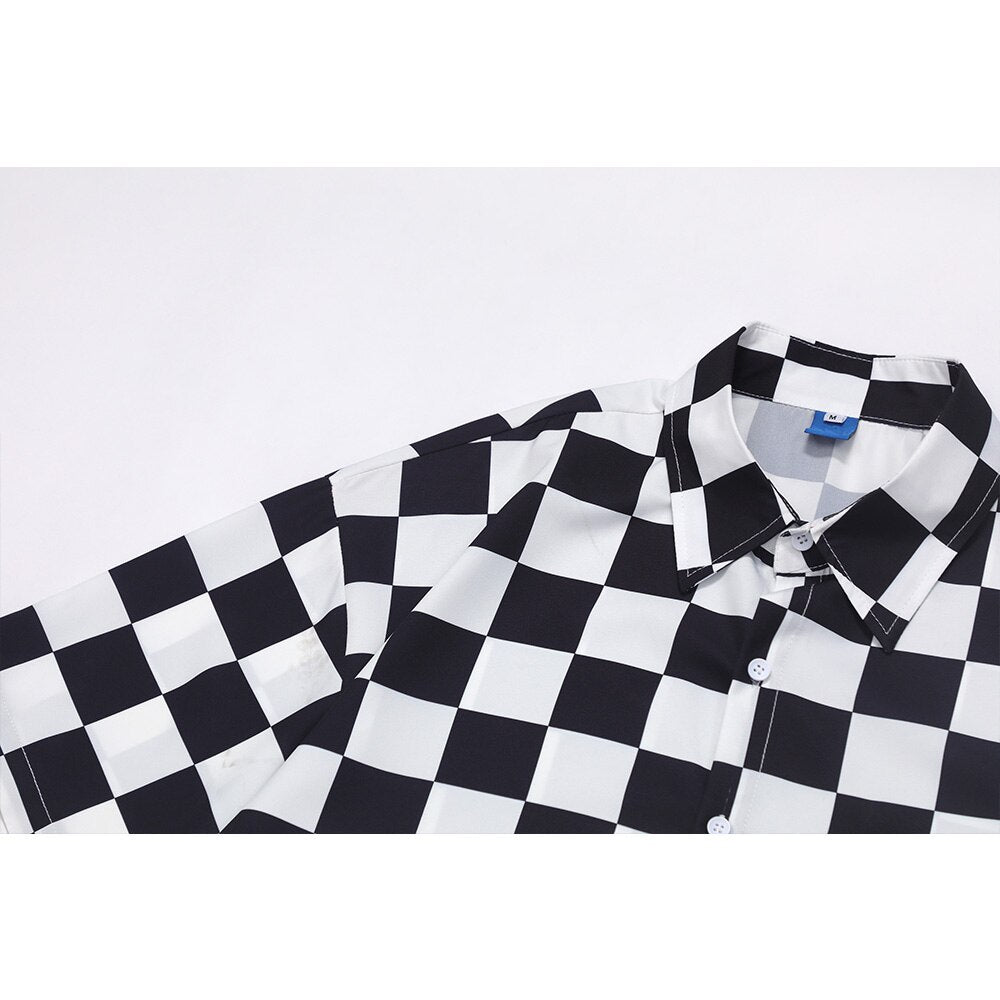 "Plaid Flame" Unisex Men Women Streetwear Graphic Button Shirt - Street King Apparel