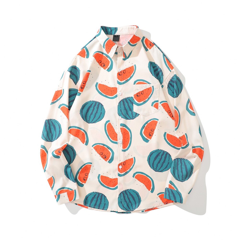 "Watermelon" Unisex Men Women Streetwear Graphic Button Shirt - Street King Apparel