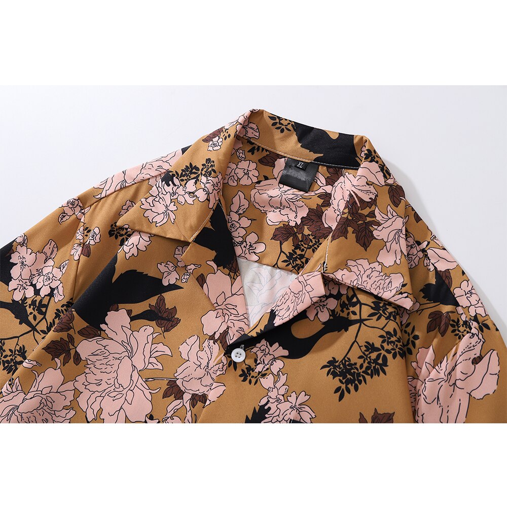 "Floral Printed" Unisex Men Women Streetwear Collar Shirt - Street King Apparel