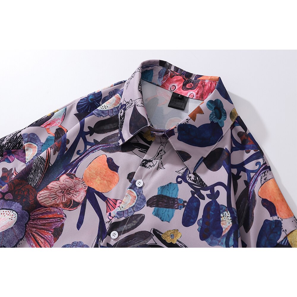 "Purple Garden" Unisex Men Women Streetwear Graphic Button Shirt - Street King Apparel
