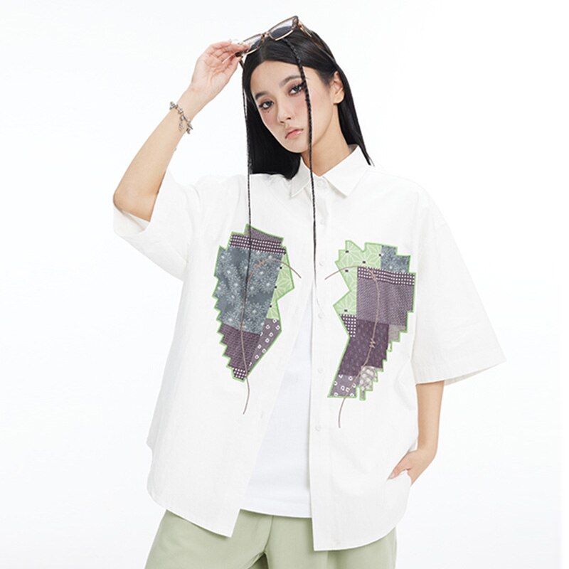 "Retro Heart" Graphic Streetwear Men Women Unisex Button Shirt - Street King Apparel