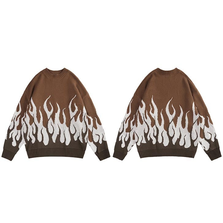 Street King Apparel "Big White Flames" Unisex Men Women Streetwear Graphic Sweater - Street King Apparel