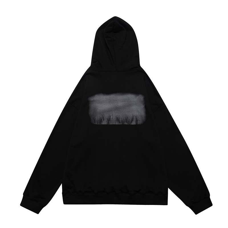 Vintage Creative Blurred Image Washed Hooded Sweatshirt For Men Street King Apparel