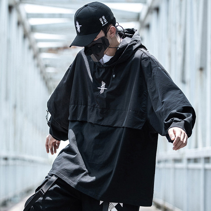 Hooded Trench Coat, Dark Black Function, Two Coats For Men Street King Apparel