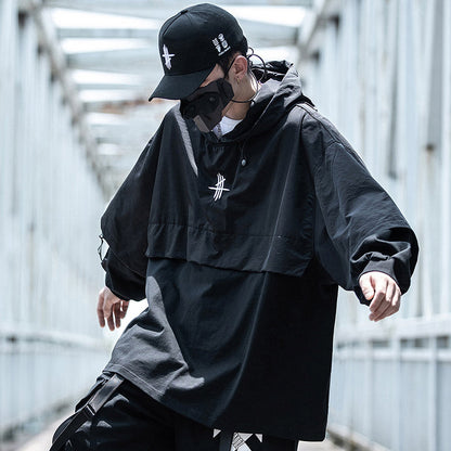 Hooded Trench Coat, Dark Black Function, Two Coats For Men Street King Apparel
