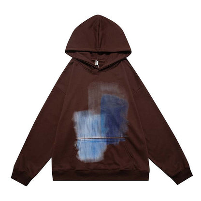 Vintage Creative Blurred Image Washed Hooded Sweatshirt For Men Street King Apparel