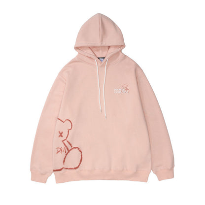 Bear Print Hooded Sweatshirt Men Street King Apparel