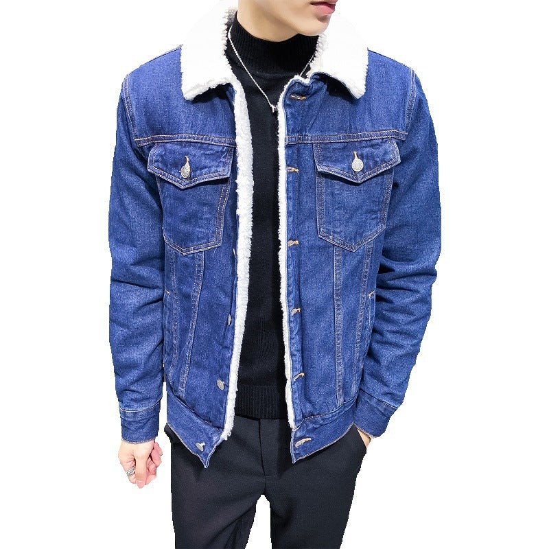 Cashmere Thickened Denim Coat Male Lamb Hair Street King Apparel
