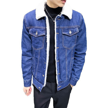Cashmere Thickened Denim Coat Male Lamb Hair Street King Apparel